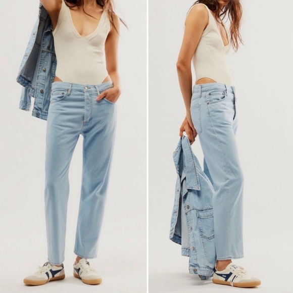 BOGO! Agolde Parker Jeans Straight Leg Pivot Wash Blue Size 24 - Picture 1 of 9